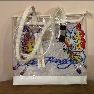 Ed Hardy Butterfly PVC Tote Bag. NWT. Gift Ready!